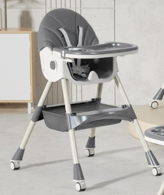Little Mom Scaun de masa multifunctional 3 in 1 pentru copii Grey transformabil si ajustabil cadru din otel prevazut cu roti silentioase si husa detasabila din PU dimensiune 60 x 75 x 91 cm