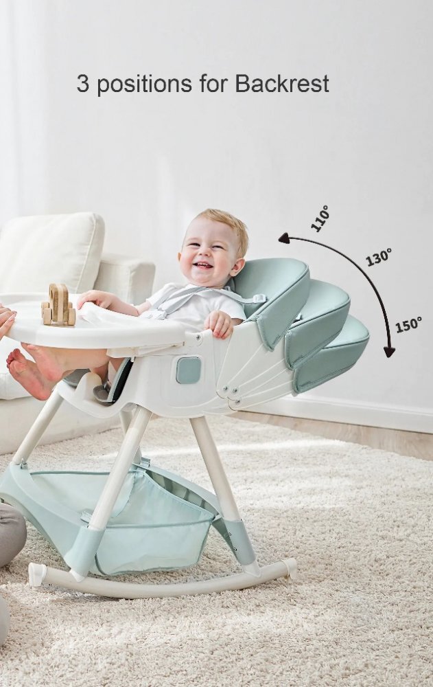 Little Mom Scaun de masa multifunctional 3 in 1 pentru copii Grey transformabil si ajustabil cadru din otel prevazut cu roti silentioase si husa detasabila din PU dimensiune 60 x 75 x 91 cm