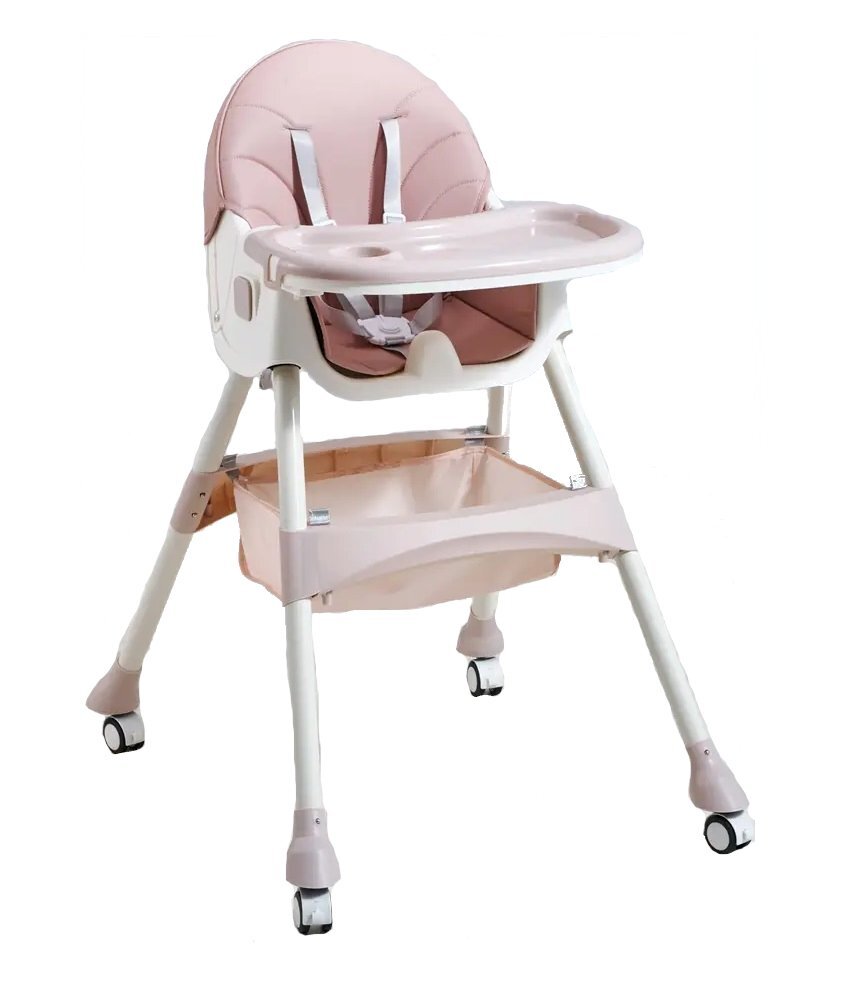 Little Mom Scaun de masa multifunctional 3 in 1 pentru copii Pink transformabil si ajustabil cadru din otel prevazut cu roti silentioase si husa detasabila din PU dimensiune 60 x 75 x 91 cm