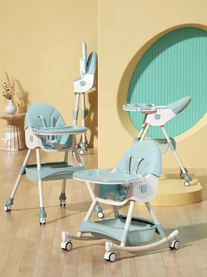 Little Mom Scaun de masa multifunctional 3 in 1 Rocking Chair Green transformabil in balansoar cu husa detasabila spatar reglabil inaltime reglabila masuta detasabila si roti