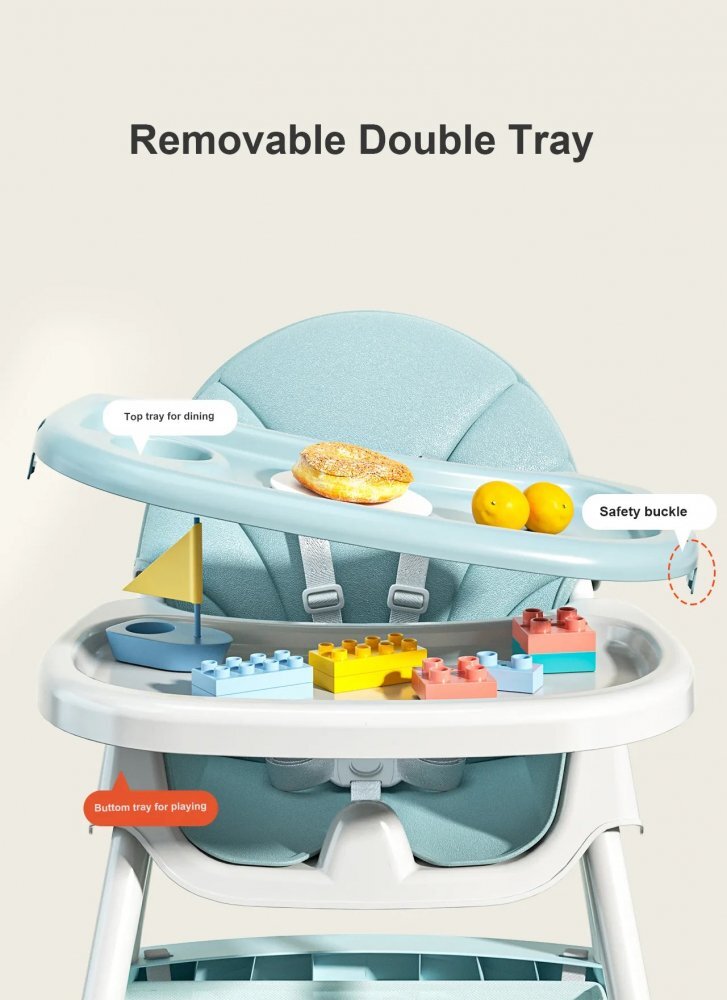 Little Mom Scaun de masa multifunctional 3 in 1 Rocking Chair Green transformabil in balansoar cu husa detasabila spatar reglabil inaltime reglabila masuta detasabila si roti