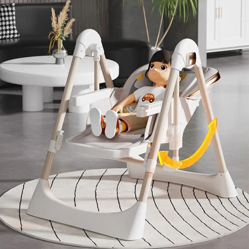 Little Mom Scaun de masa pentru bebelusi BabyNest White pliabil multifunctional cu functie de balansoar spatar reglabil centura de siguranta si suport pt picioare design ergonomic