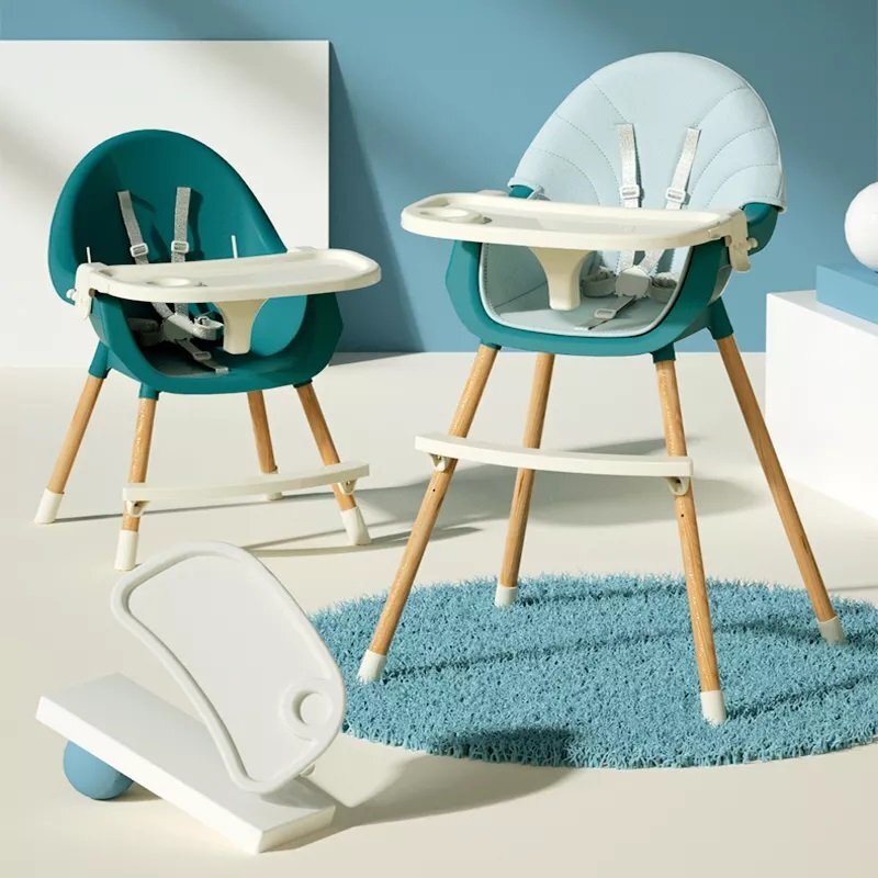 Little Mom Scaun de masa pentru bebelusi si copii Nordic Green 2 in 1 cu inaltime ajustabila varsta 6-60 luni tavita dubla reglabila centura de siguranta in 5 puncte suport pentru picioare