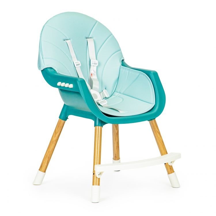 Little Mom Scaun de masa pentru bebelusi si copii Nordic Green 2 in 1 cu inaltime ajustabila varsta 6-60 luni tavita dubla reglabila centura de siguranta in 5 puncte suport pentru picioare