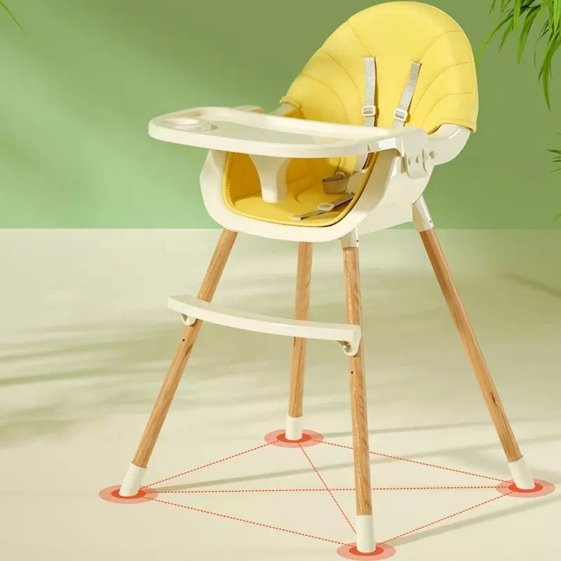 Little Mom Scaun de masa pentru bebelusi si copii Nordic Yellow 2 in 1 cu inaltime ajustabila varsta 6-60 luni Tavita dubla reglabila centura de siguranta in 5 puncte suport pentru picioare