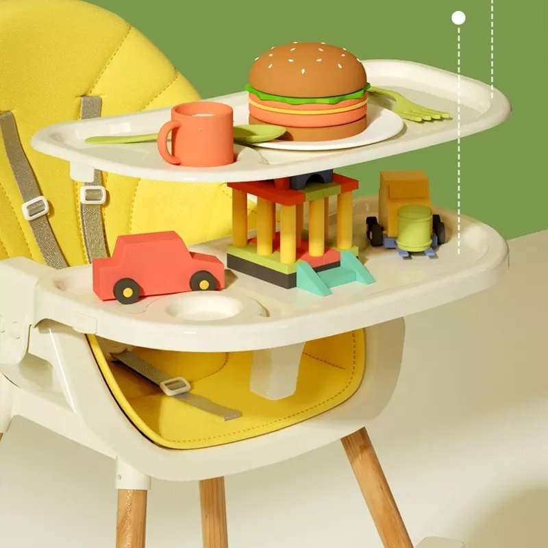 Little Mom Scaun de masa pentru bebelusi si copii Nordic Yellow 2 in 1 cu inaltime ajustabila varsta 6-60 luni Tavita dubla reglabila centura de siguranta in 5 puncte suport pentru picioare