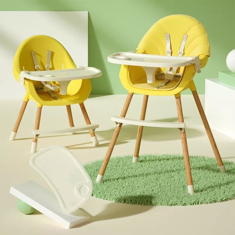 Little Mom Scaun de masa pentru bebelusi si copii Nordic Yellow 2 in 1 cu inaltime ajustabila varsta 6-60 luni Tavita dubla reglabila centura de siguranta in 5 puncte suport pentru picioare