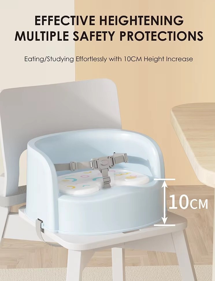 Little Mom Scaun de masa pentru copii Blue design ergonomic robust dotat cu pernuta din PVC centura de siguranta margini rotunjite dimensiune 35 x 33.5 x 19 cm