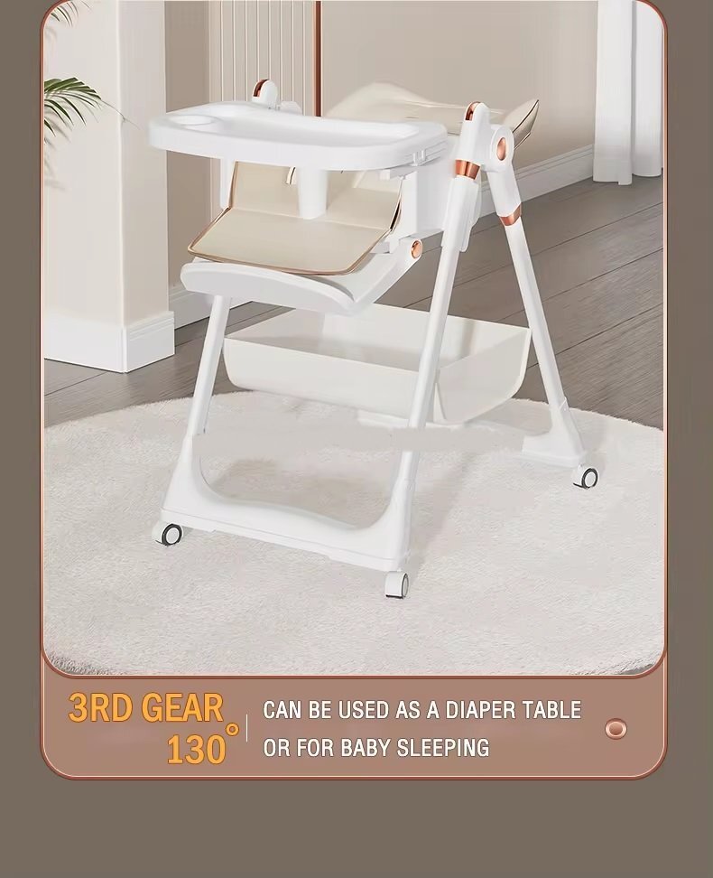 Little Mom Scaun de masa pentru copii Brown multifunctional 3 in 1 pliabil cu tavita dubla extensibila roti cu sistem de blocare cos pentru accesorii si husa detasabila dimensiune 71 x 48 x 89 cm