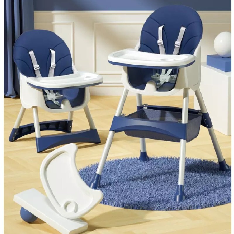 Little Mom Scaun de masa pentru copii Dinner Dark Blue transformabil cu tavita dubla ajustabila si detasabila cu suport pentru picioare si centura in 5 puncte dimensiune 62 x 77 x 92 cm