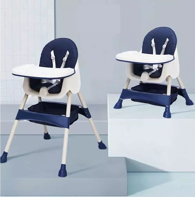 Little Mom Scaun de masa pentru copii Dinner Dark Blue transformabil cu tavita dubla ajustabila si detasabila cu suport pentru picioare si centura in 5 puncte dimensiune 62 x 77 x 92 cm