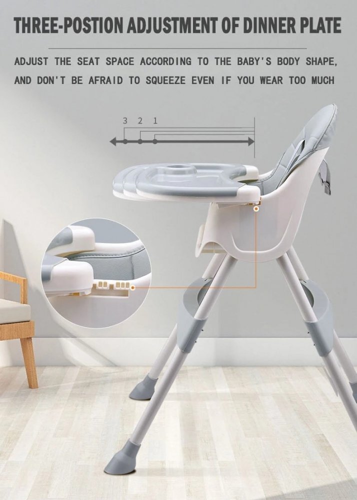 Little Mom Scaun de masa pentru copii Dinner Grey transformabil cu tavita dubla ajustabila si detasabila cu suport pentru picioare si centura in 5 puncte dimensiune 62 x 77 x 92 cm