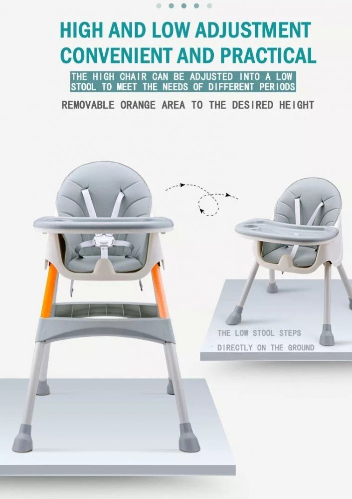 Little Mom Scaun de masa pentru copii Dinner Grey transformabil cu tavita dubla ajustabila si detasabila cu suport pentru picioare si centura in 5 puncte dimensiune 62 x 77 x 92 cm