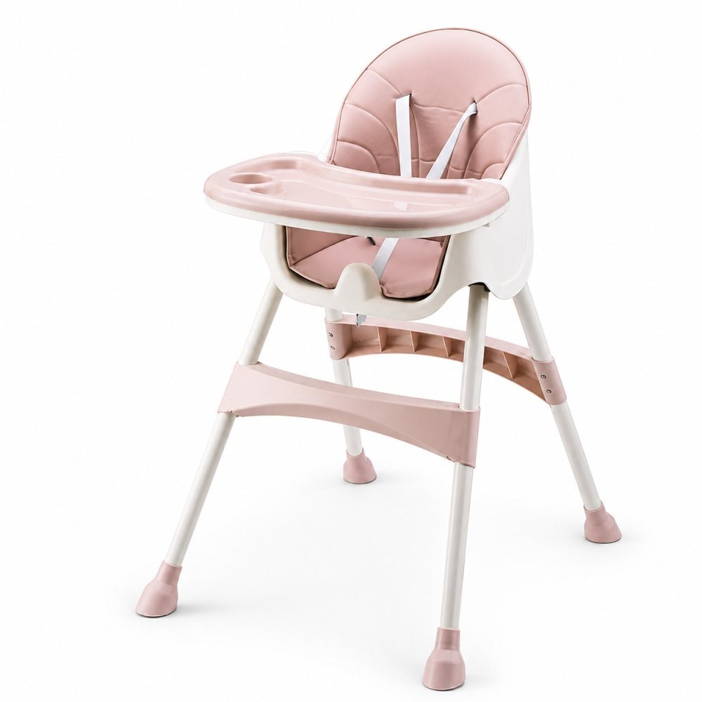 Little Mom Scaun de masa pentru copii Dinner Pink transformabil cu tavita dubla ajustabila si detasabila cu suport pentru picioare si centura in 5 puncte dimensiune 62 x 77 x 92 cm