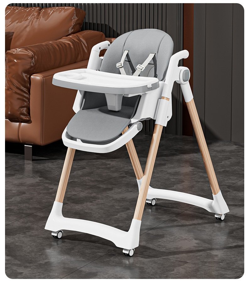 Little Mom Scaun de masa pentru copii grey structura metalica triunghiulara pliabil cu spatarul si tavita ajustabile husa detasabila roti cu blocare