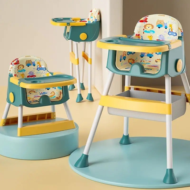 Little Mom Scaun de masa pentru copii Jungle Green pliabil transformabil 2 in 1 cu tavita dubla reglabila in 3 pozitii cos de depozitare dimensiune 66 x 62 x 87 cm