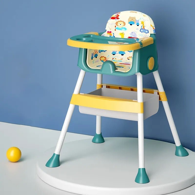 Little Mom Scaun de masa pentru copii Jungle Green pliabil transformabil 2 in 1 cu tavita dubla reglabila in 3 pozitii cos de depozitare dimensiune 66 x 62 x 87 cm
