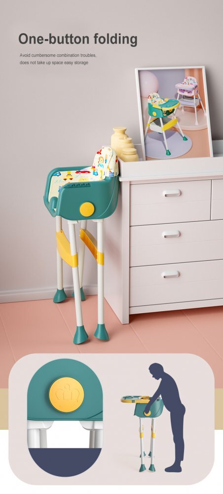 Little Mom Scaun de masa pentru copii Jungle Green pliabil transformabil 2 in 1 cu tavita dubla reglabila in 3 pozitii cos de depozitare dimensiune 66 x 62 x 87 cm