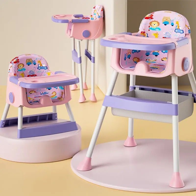 Little Mom Scaun de masa pentru copii Jungle Pink pliabil transformabil 2 in 1 cu tavita dubla reglabila in 3 pozitii cos de depozitare dimensiune 66 x 62 x 87 cm