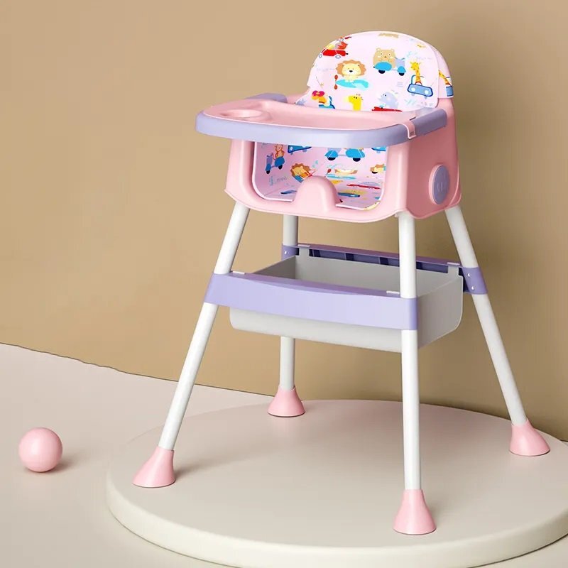 Little Mom Scaun de masa pentru copii Jungle Pink pliabil transformabil 2 in 1 cu tavita dubla reglabila in 3 pozitii cos de depozitare dimensiune 66 x 62 x 87 cm