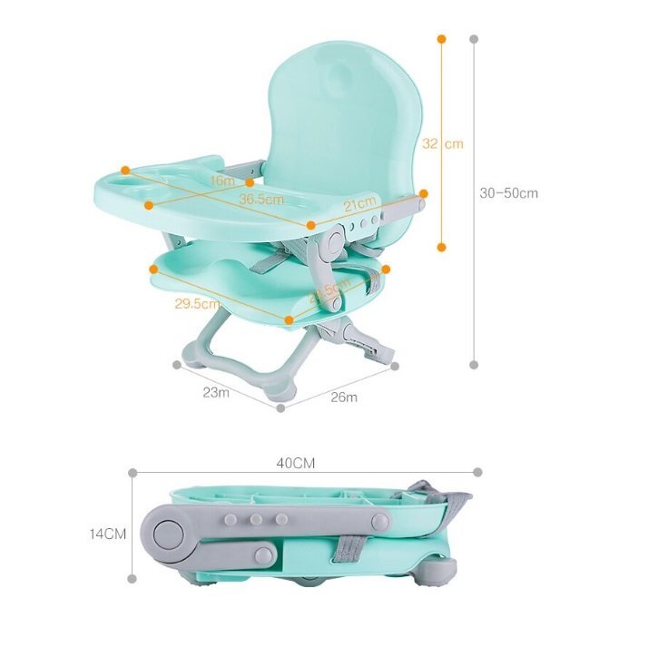 Little Mom Scaun de masa pentru copii model tip booster design compact pliabil si portabil inaltime reglabila 4 pozitii tavita detabila compatibilitate universala dimensiune 50 x 30 x 35 cm Green