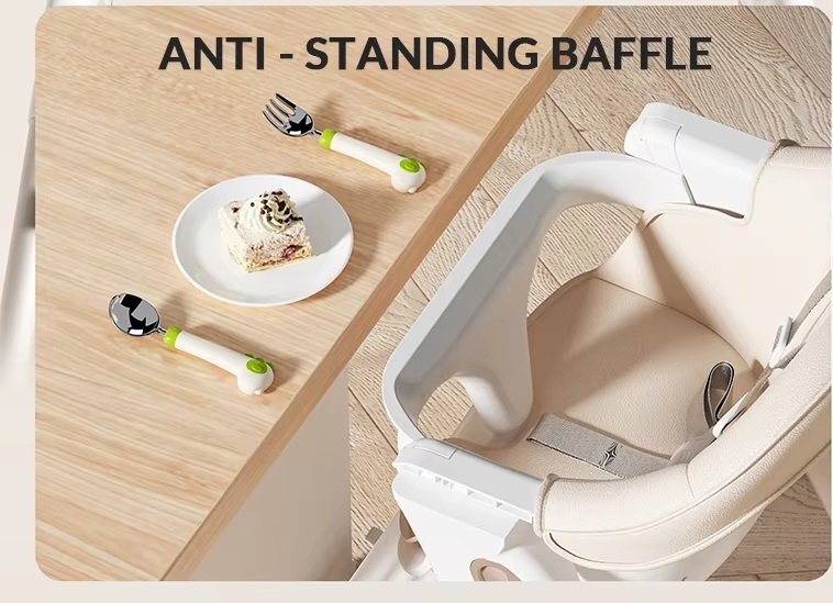 Little Mom Scaun de masa pentru copii NidoFold beige sistem anti-ridicicare centura de siguranta echipat cu roti tavita de masa detasabila pliere rapida si compacta dimensiune 54 x 67 x 88 cm