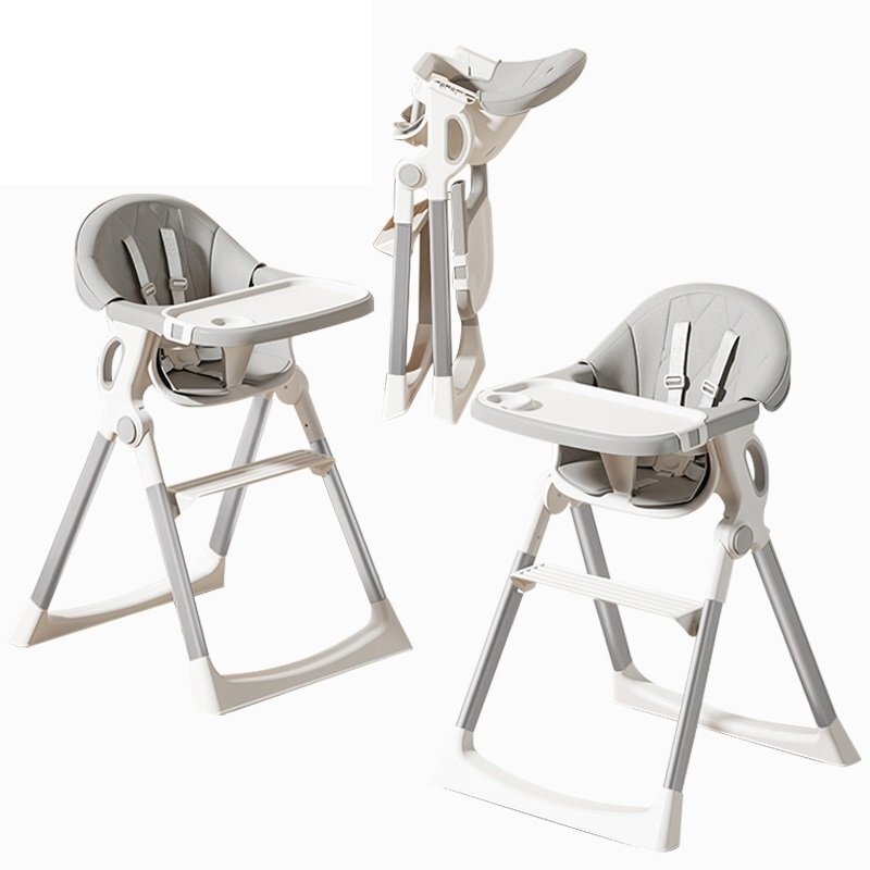 Little Mom Scaun de masa pentru copii NidoFold grey sistem anti-ridicicare centura de siguranta echipat cu roti tavita de masa detasabila pliere rapida si compacta dimensiune 54 x 67 x 88 cm
