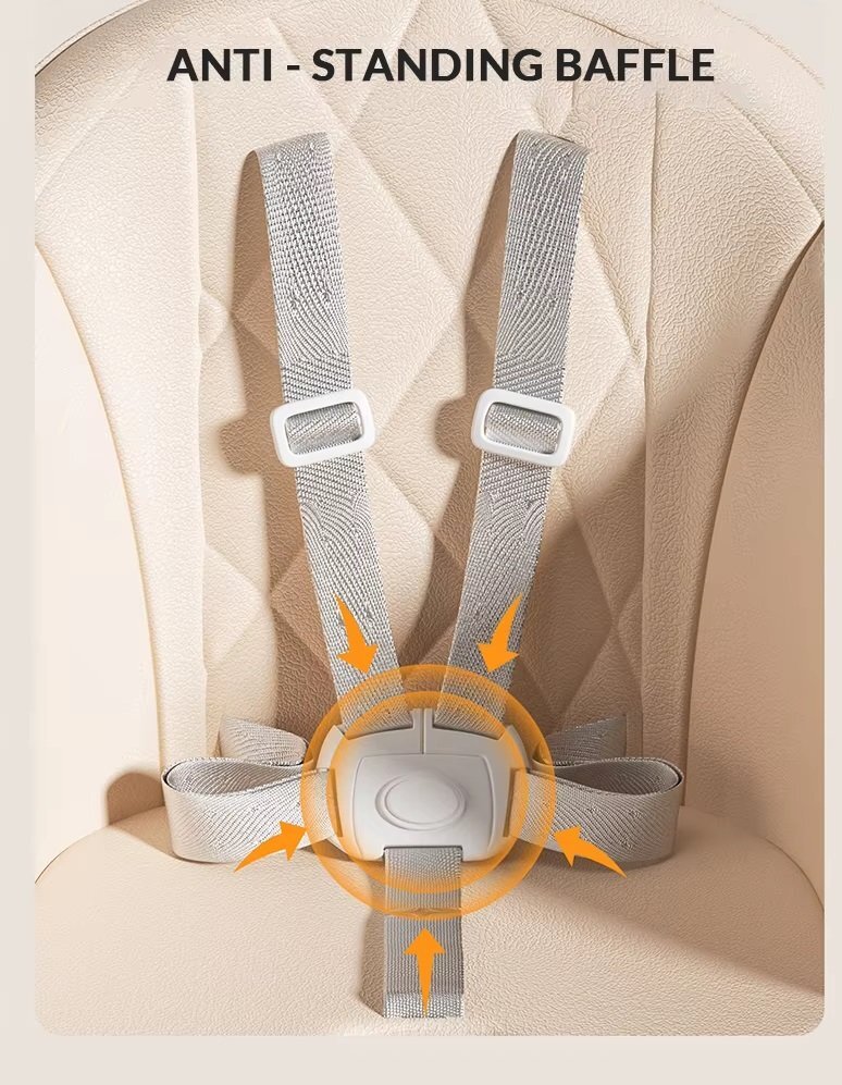 Little Mom Scaun de masa pentru copii NidoFold grey sistem anti-ridicicare centura de siguranta echipat cu roti tavita de masa detasabila pliere rapida si compacta dimensiune 54 x 67 x 88 cm