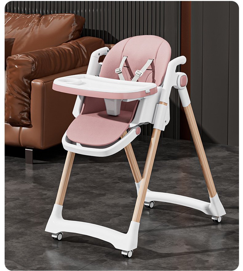 Little Mom Scaun de masa pentru copii pink structura metalica triunghiulara pliabil cu spatarul si tavita ajustabile husa detasabila roti cu blocare