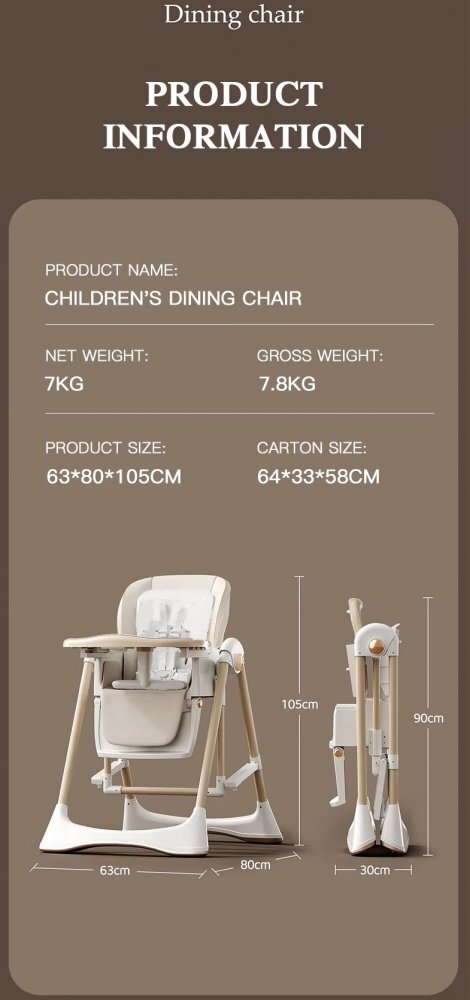 Little Mom Scaun de masa pentru copii White multifunctional 3 in 1 design ergonomic pliabil structura piramidala roti silentioase suport pentru picioare dimensiuni 63x80x105 cm