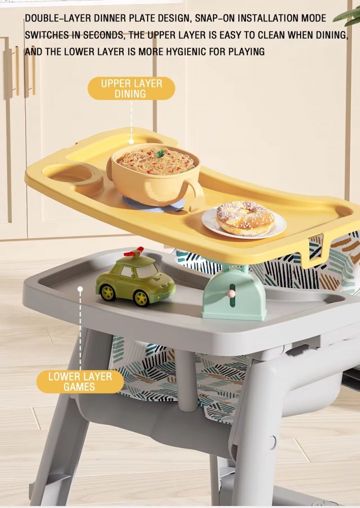 Little Mom Scaun de masa Pink multifunctional cu roti detasabile cos pentru accesorii centura siguranta tava dubla reglabila husa detasabila margini rotunjite dimensiune 59x58x78cm
