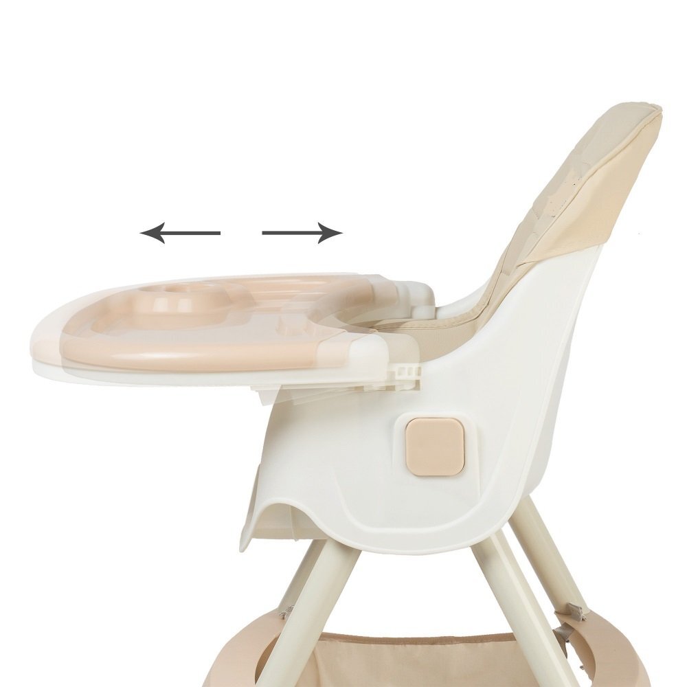 Little Mom Scaun de masa pliabil pentru bebelusi 3 in 1 Funny Cream cu roti si functie de balansoar multifunctional centura de siguranta 5 Puncte ajustabil pe inaltime cos de depozitare husa detasabila