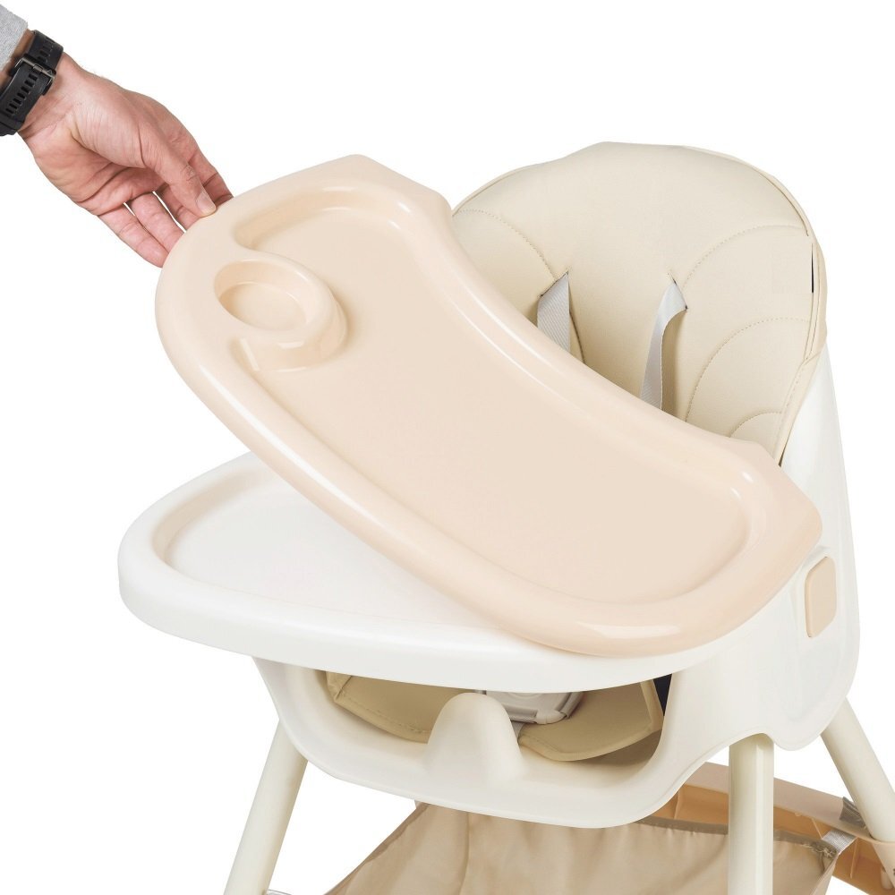 Little Mom Scaun de masa pliabil pentru bebelusi 3 in 1 Funny Cream cu roti si functie de balansoar multifunctional centura de siguranta 5 Puncte ajustabil pe inaltime cos de depozitare husa detasabila
