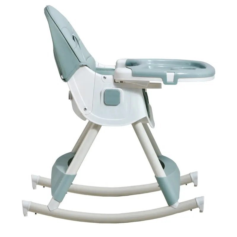 Little Mom Scaun de masa pliabil pentru bebelusi 3 in 1 Funny Light Green cu roti si functie de balansoar multifunctional centura de siguranta 5 Puncte ajustabil pe inaltime cos de depozitare husa detasabila