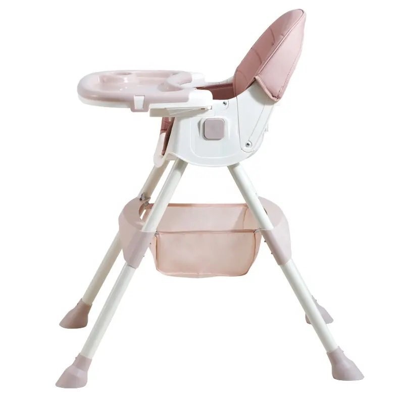 Little Mom Scaun de masa pliabil pentru bebelusi 3 in 1 Funny Pink cu roti si functie de balansoar multifunctional centura de siguranta 5 Puncte ajustabil pe inaltime cos de depozitare husa detasabila