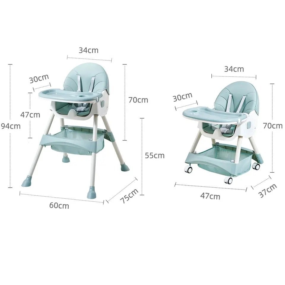 Little Mom Scaun de masa pliabil pentru bebelusi 3 in 1 Funny Pink cu roti si functie de balansoar multifunctional centura de siguranta 5 Puncte ajustabil pe inaltime cos de depozitare husa detasabila