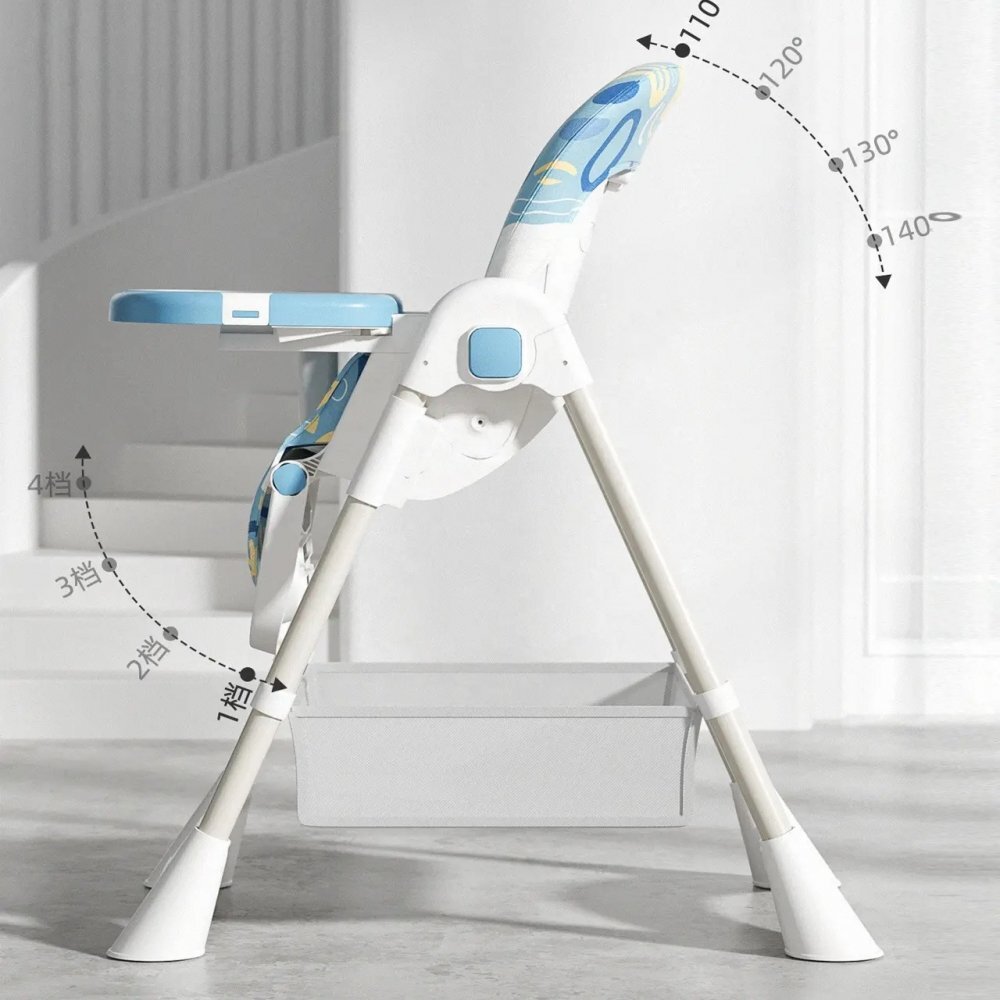 Little Mom Scaun de masa pliabil pentru bebelusi Grey cu reductor dublu varsta 6-36 luni spatar reglabil in 4 unghiuri distincte cu roti si cos pentru accesorii inaltime ajustabila centura de siguranta 5 Puncte