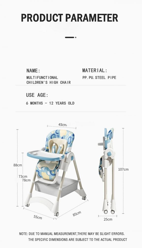 Little Mom Scaun de masa pliabil pentru bebelusi Grey cu reductor dublu varsta 6-36 luni spatar reglabil in 4 unghiuri distincte cu roti si cos pentru accesorii inaltime ajustabila centura de siguranta 5 Puncte