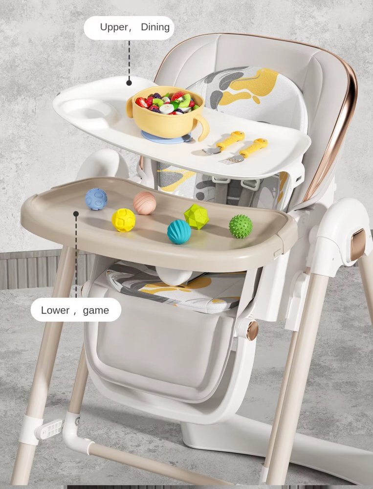 Little Mom Scaun de masa pliabil pentru bebelusi multifunctional cu roti functie balansoar cu spatar reglabil in 4 unghiuri distincte inaltime ajustabila si centura de siguranta 5 puncte varsta 6-36 luni Grey