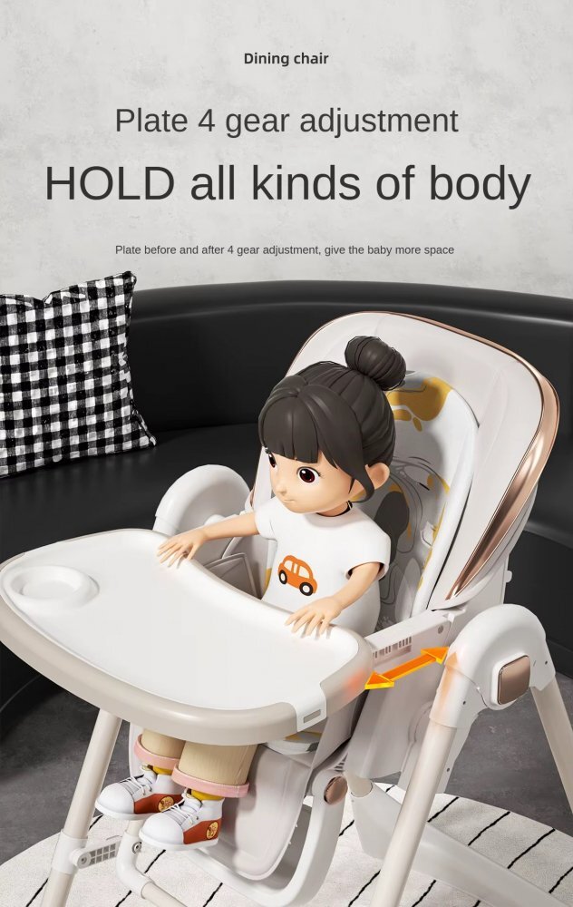 Little Mom Scaun de masa pliabil pentru bebelusi multifunctional cu roti functie balansoar cu spatar reglabil in 4 unghiuri distincte inaltime ajustabila si centura de siguranta 5 puncte varsta 6-36 luni Grey