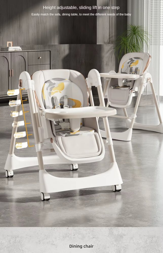 Little Mom Scaun de masa pliabil pentru bebelusi multifunctional cu roti functie balansoar cu spatar reglabil in 4 unghiuri distincte inaltime ajustabila si centura de siguranta 5 puncte varsta 6-36 luni Grey