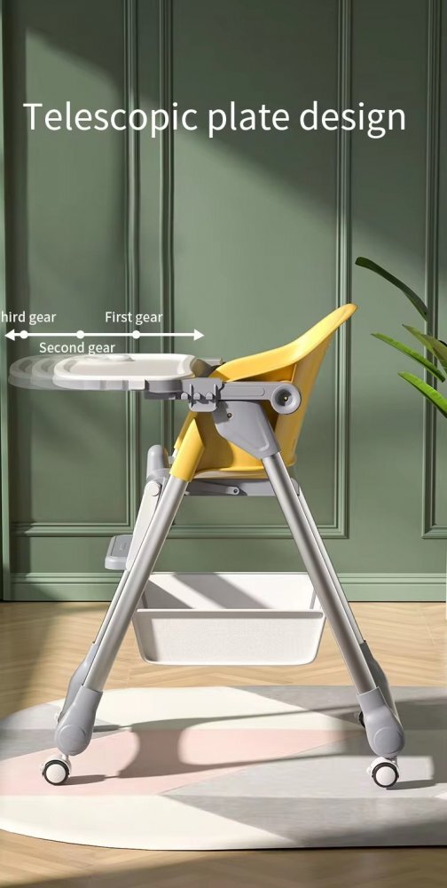 Little Mom Scaun de masa SmartFold Grey 2 in 1 cu roti pliabil cos pentru accesorii centura siguranta margini rotunjite suport picioare tava dubla