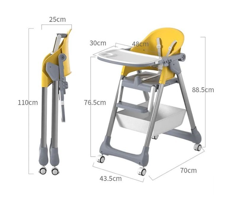 Little Mom Scaun de masa SmartFold Grey 2 in 1 cu roti pliabil cos pentru accesorii centura siguranta margini rotunjite suport picioare tava dubla
