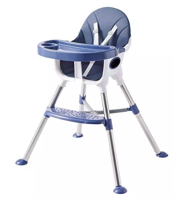 Little Mom Scaun de masa transformabil multifunctional cu tavita ajustabila husa detasabila din piele ecologica suport pentru picioare dimensiune 75 x 53 x 83 cm Elite Blue