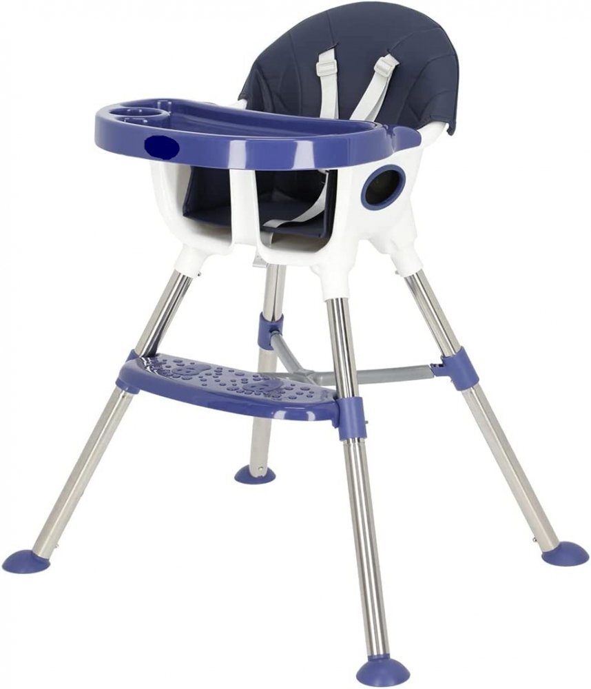 Little Mom Scaun de masa transformabil multifunctional cu tavita ajustabila husa detasabila din piele ecologica suport pentru picioare dimensiune 75 x 53 x 83 cm Elite Blue