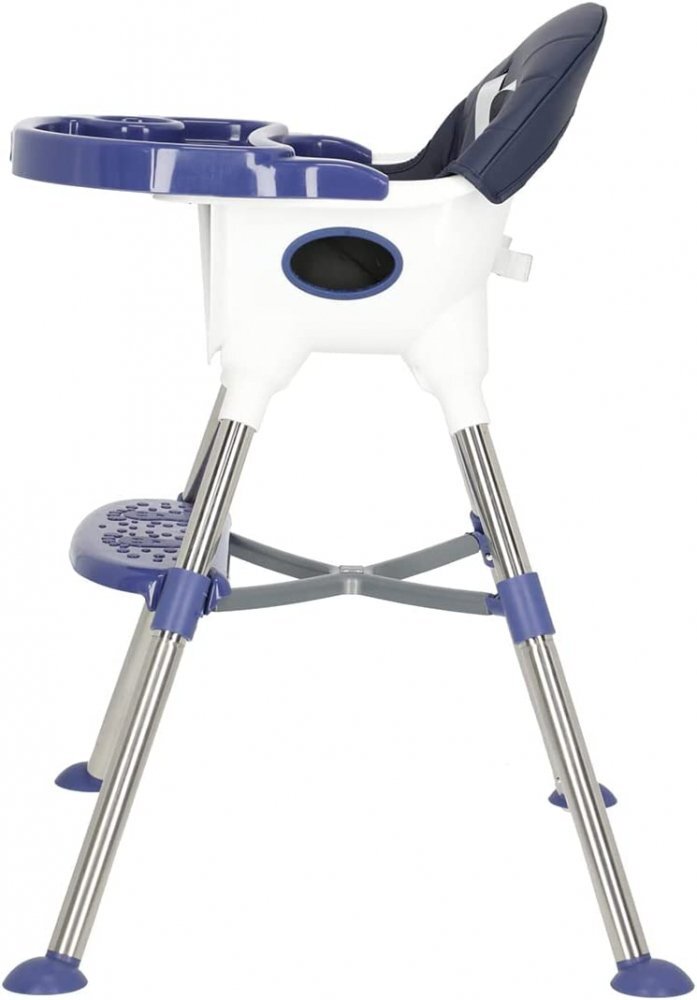 Little Mom Scaun de masa transformabil multifunctional cu tavita ajustabila husa detasabila din piele ecologica suport pentru picioare dimensiune 75 x 53 x 83 cm Elite Blue