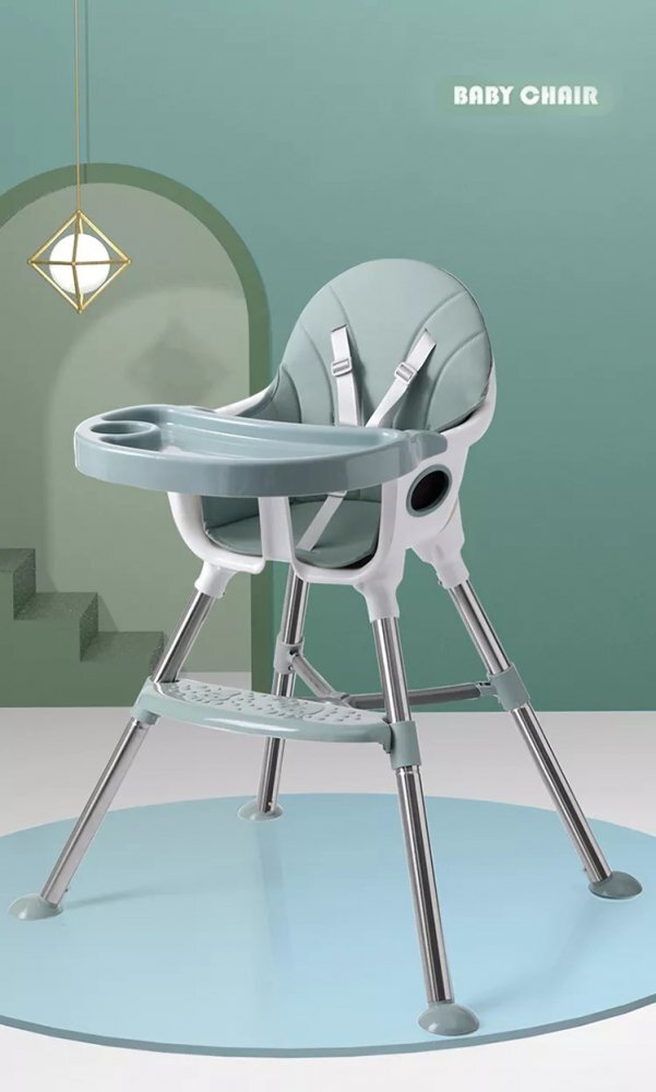 Little Mom Scaun de masa transformabil multifunctional cu tavita ajustabila husa detasabila din piele ecologica suport pentru picioare dimensiune 75 x 53 x 83 cm Elite Green