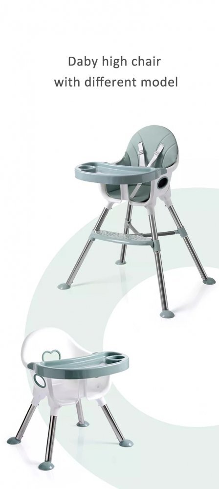 Little Mom Scaun de masa transformabil multifunctional cu tavita ajustabila husa detasabila din piele ecologica suport pentru picioare dimensiune 75 x 53 x 83 cm Elite Green