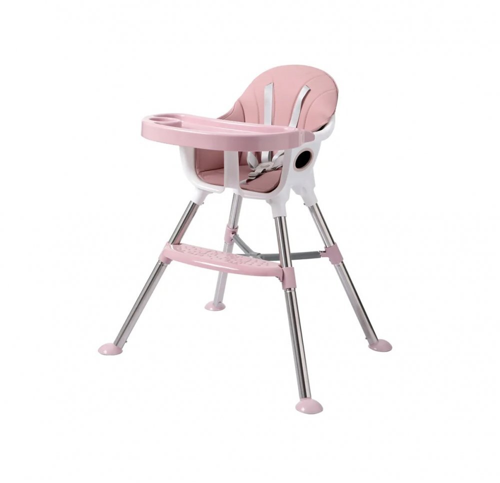 Little Mom Scaun de masa transformabil multifunctional cu tavita ajustabila husa detasabila din piele ecologica suport pentru picioare dimensiune 75 x 53 x 83 cm Elite Pink