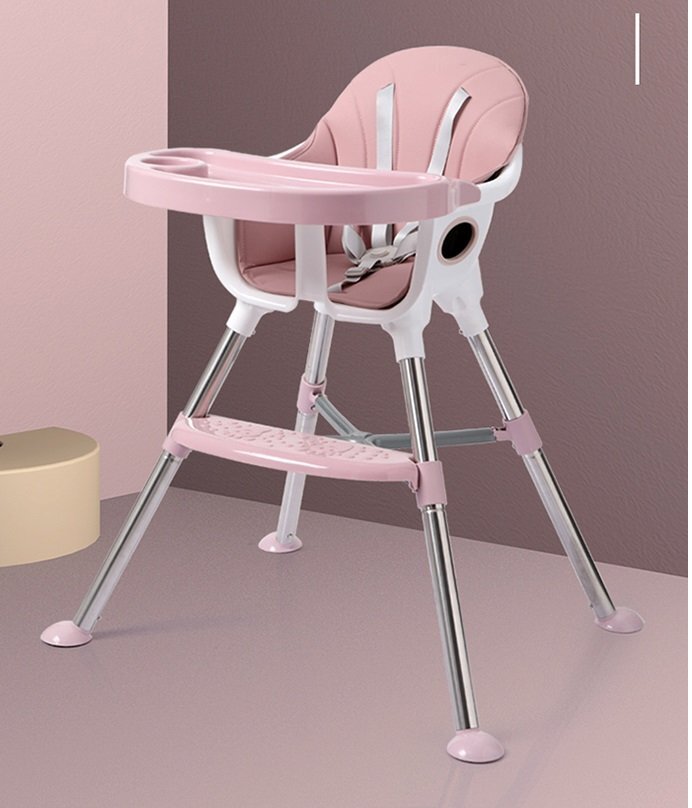 Little Mom Scaun de masa transformabil multifunctional cu tavita ajustabila husa detasabila din piele ecologica suport pentru picioare dimensiune 75 x 53 x 83 cm Elite Pink